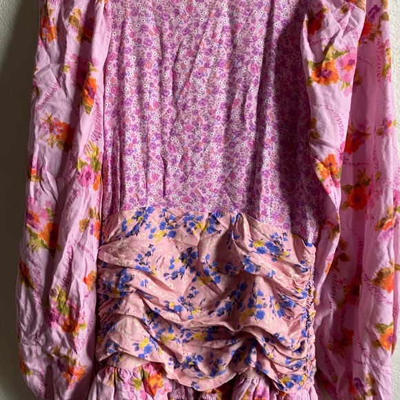For Love Bell Long Sleeve Floral Dress Layered Ruffle V Neck Boho Cottage Mini S - Picture 11 of 15
